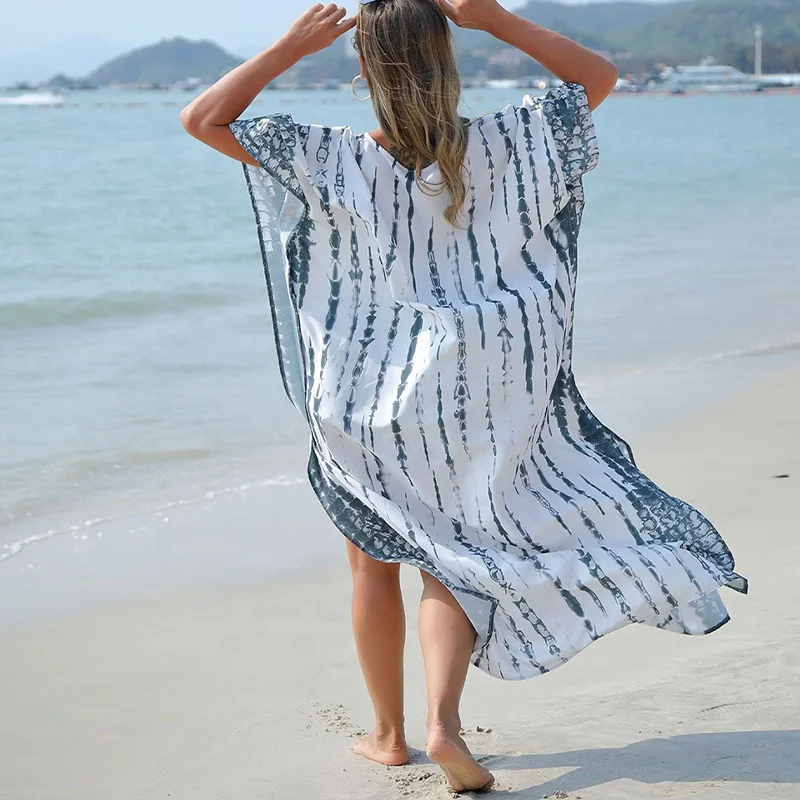 Ladies Tie-Dye Robe Sun Skirt Loose Plus Size Holiday Beach Dress