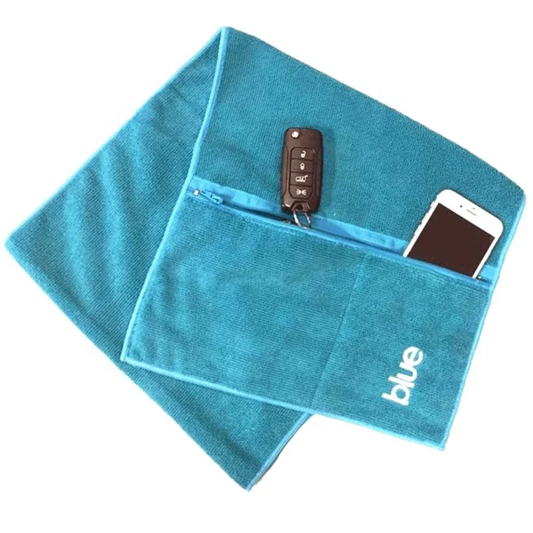 Magnetic Clip Luxury Microfiber Gym Towel Custom logo Cheap Magnet Gym Fitness Towel with Zipper Pocket