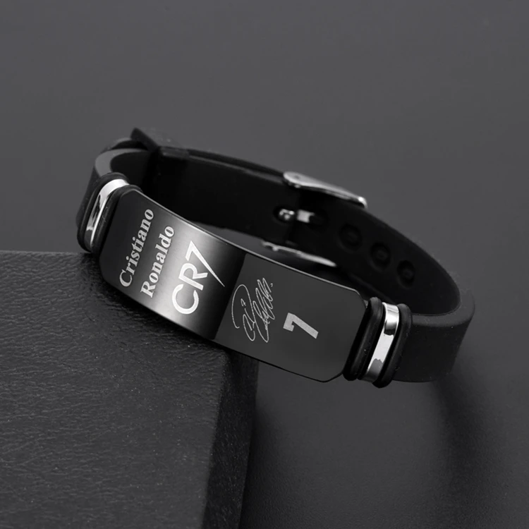 Custom Wholesale Stainless Steel Man Trendy  Accessories Jewelry Men European Football Star Sport Silicone Bracelet