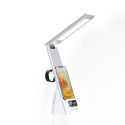 N61 Folding 15W Fast Charging 3 in 1 Led Table Lamp Wireless Charger with Alarm Clock