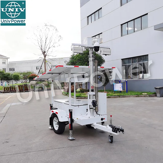 Mobile Solar Powered CCTV Camera Surveillance Trailer For Outdoor Use