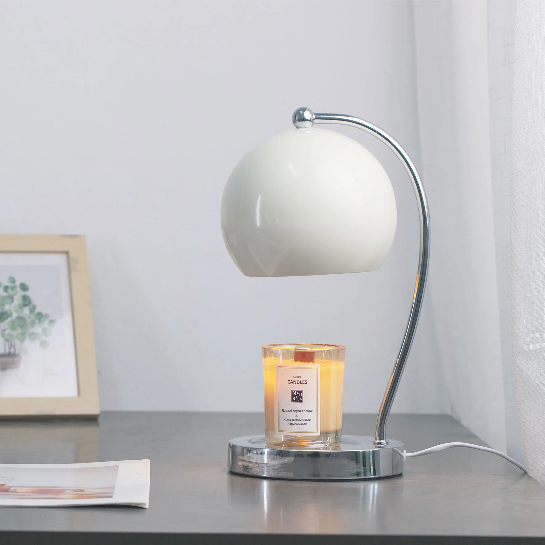 Metal Ball Candle Warmer Lamp Electric Scented Jar Candles Dimmer Wood Base Table Lamp Aroma Burner Melter GU10 Halogen