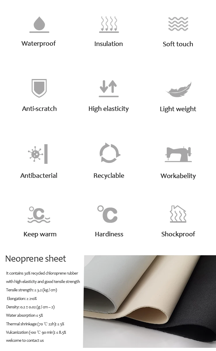 Factory Outlet Neoprene Roll Material 1mm 2mm 3mm Breathable Neoprene Fabric Rubber Sheets