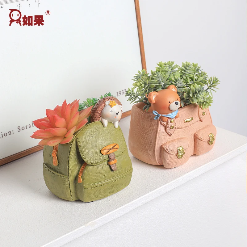 Roogo Cartoon rabbit backpack succulent planter creative home desktop storage pen holder balcony arrangement