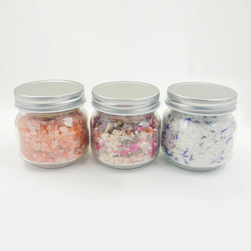 OED/ODM custom label glass packaged bath salt with 100% vegetarian pink soaking salt for body detoxification