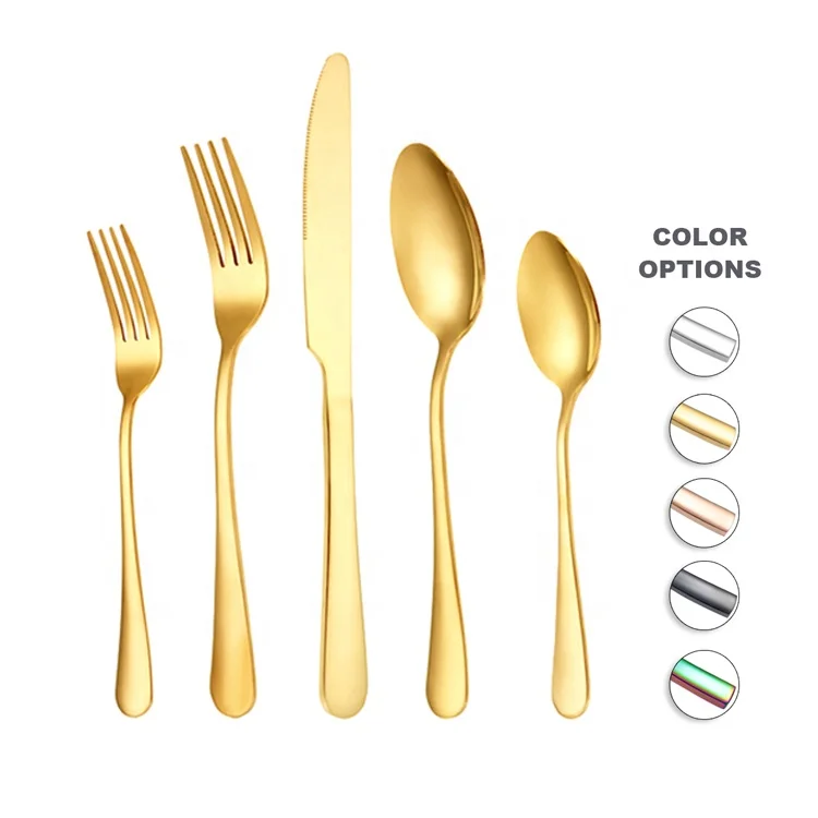 Low price flateware for wedding restaurant, shiny gold plated cutlery set for wedding