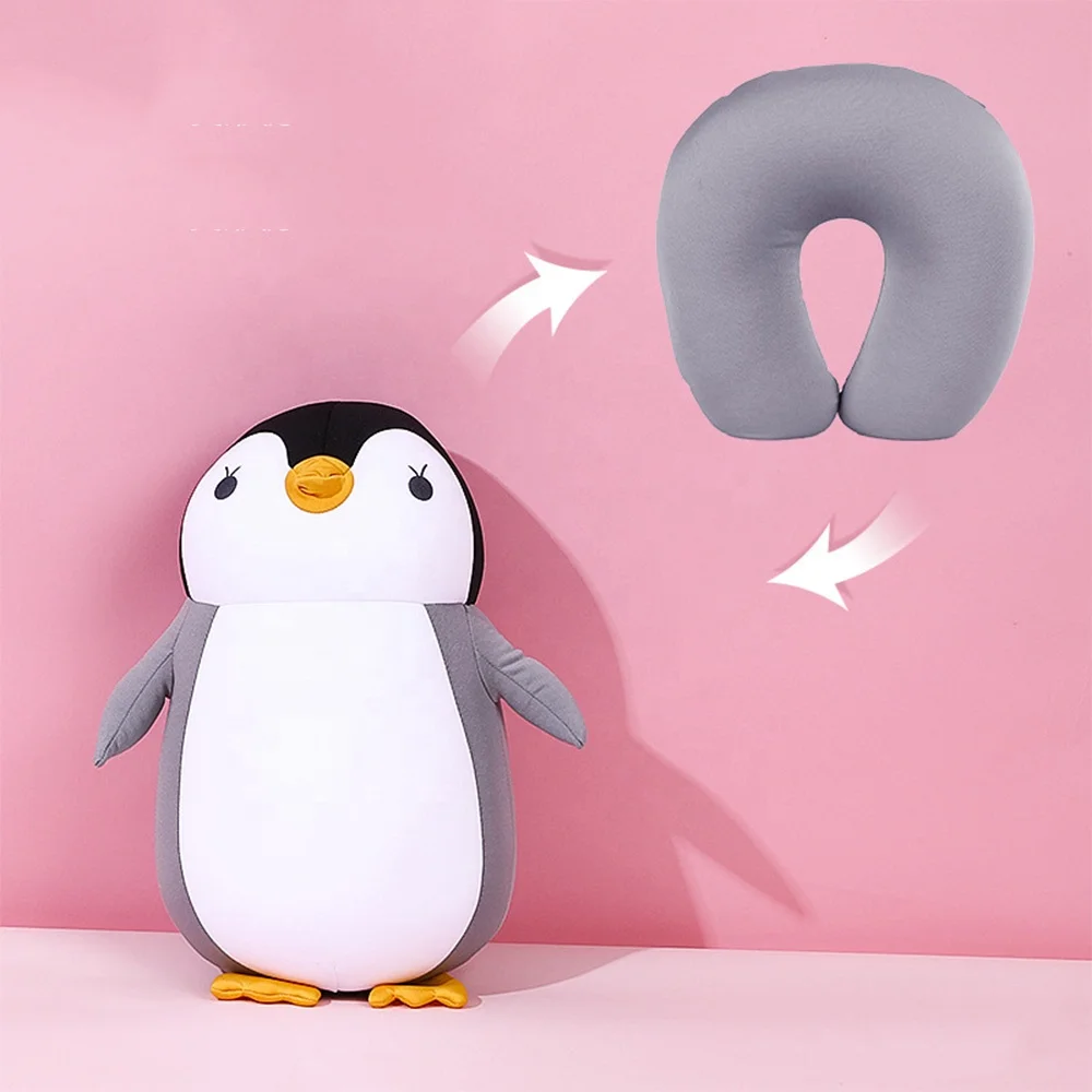 Personalized 2 in 1 switch plush soft stuffed animal penguin u shape pillow cushion cheap Kids travel neck pillow