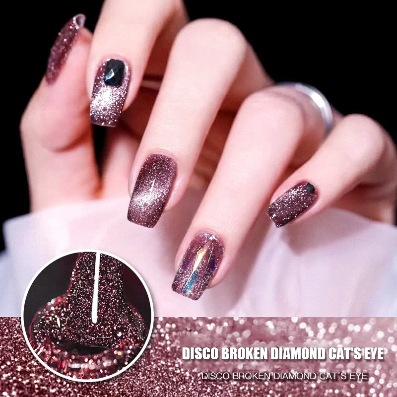 Disco Diamond Gel Crystal Glitter Cat Eye 15 ml Nail Gel Glue Top Coat Diamond Polish Glue Press on Nails