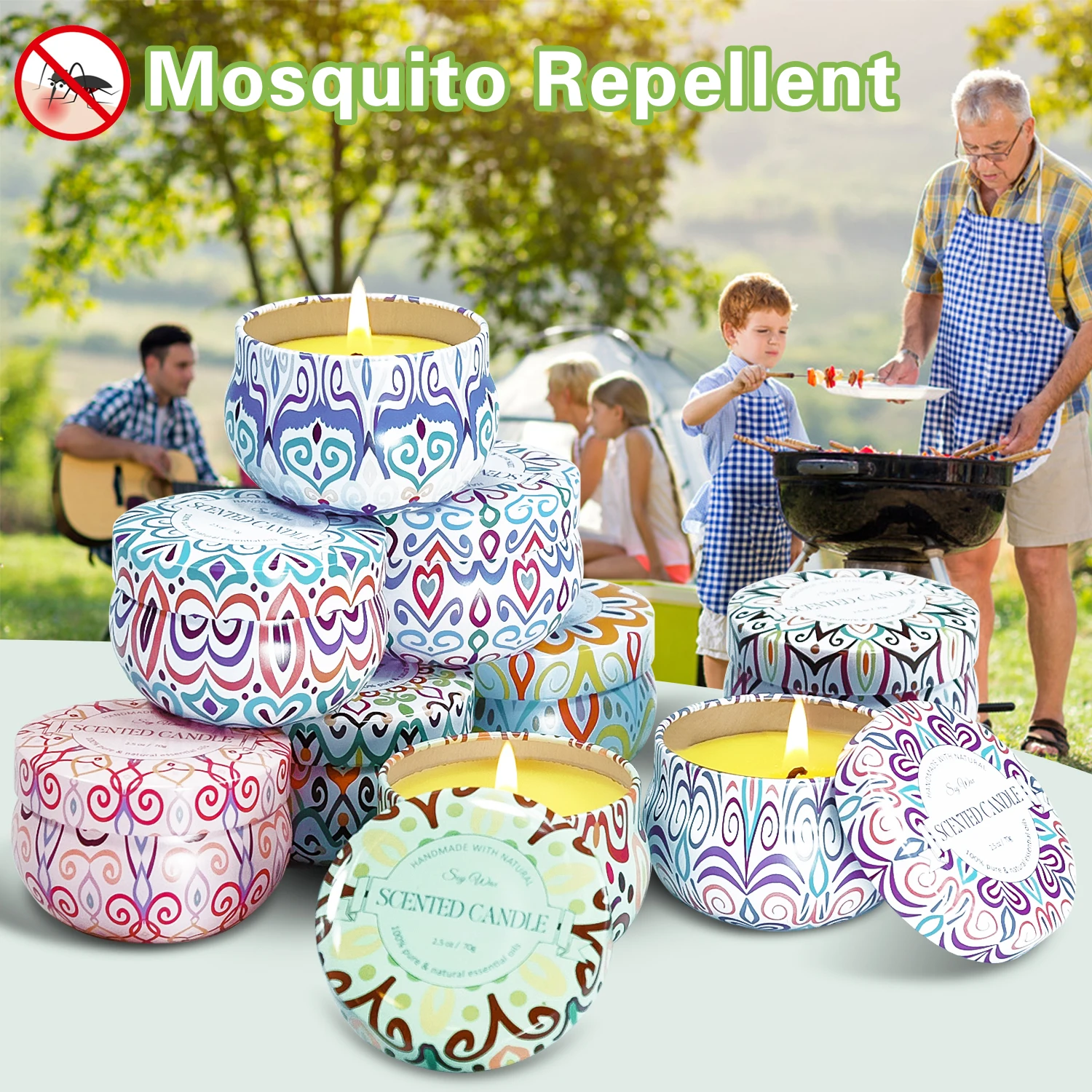 Wholesale factory Citronella Candles 12 pack Soy Wax Candles Tin Citronella Scented Candle Gift Set for Indoor or Outdoor Garden