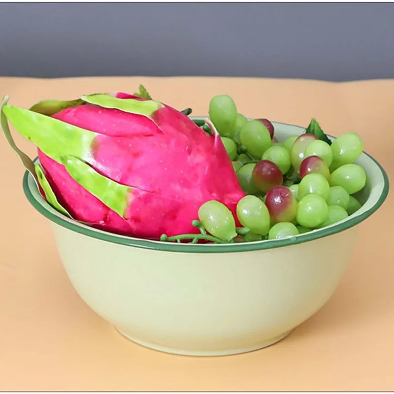 14cm 18cm 22cm green color custom logo print tableware Eco friendly camping picnic Round Cereal enamel salad bowl for dinner