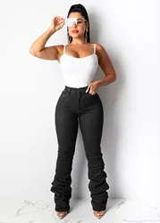 2020 Casual Fashion Lady Long  Length Pencil Denim Pants High-Waisted  Women Stacked Jeans