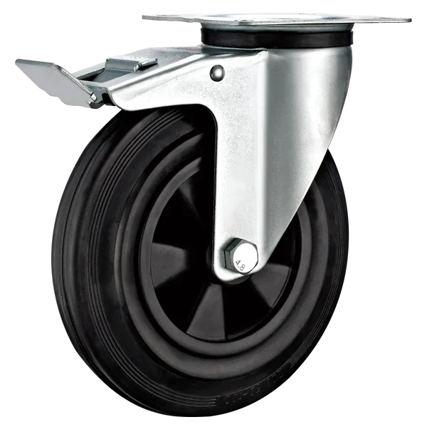 European Industrial Swivel Top Plate Castor with Black Rubber Wheel Plastic Core