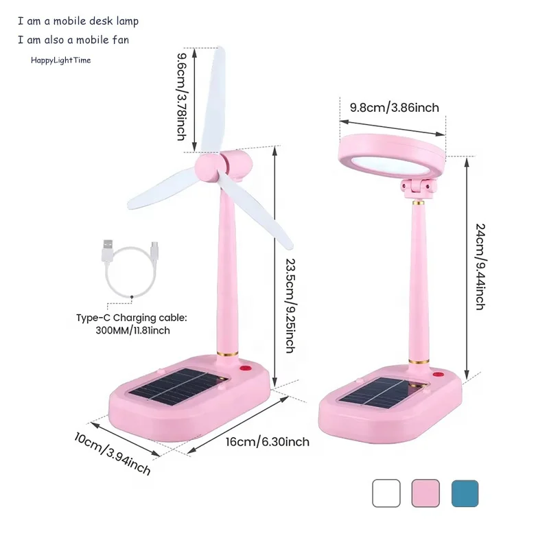 Portable reading lamp with USB and solar charging, portable dual-purpose fan, multifunctional desk lamp
