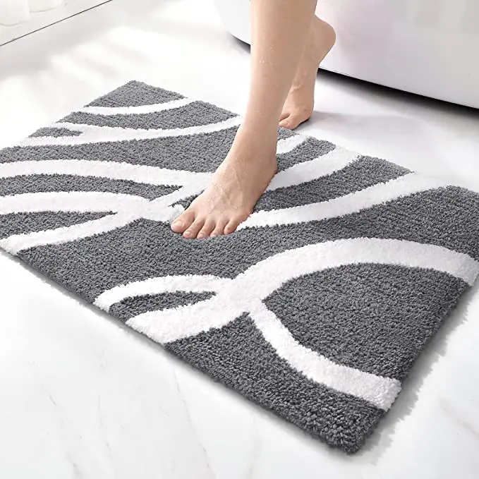 60*90cm Soft Non Slip Bathroom Mats Factory Wholesale Absorbent Microfiber Grey bathmat