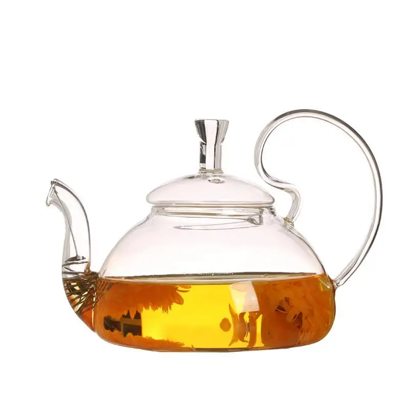 Glass Teapot with Elegant Swan Handle for Jasmine Herbal Tea Blooms