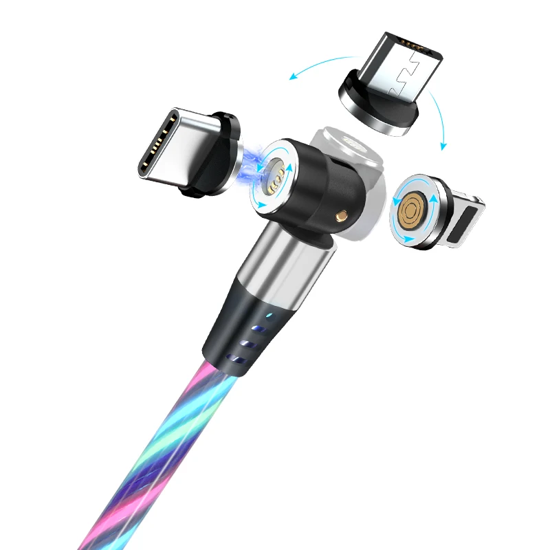 Greenport-Amazon Top Seller LED Flowing Light Magnetic Charging Cable 3 in 1 Cellphone Fast Charging Micro USB Charger Data LIne