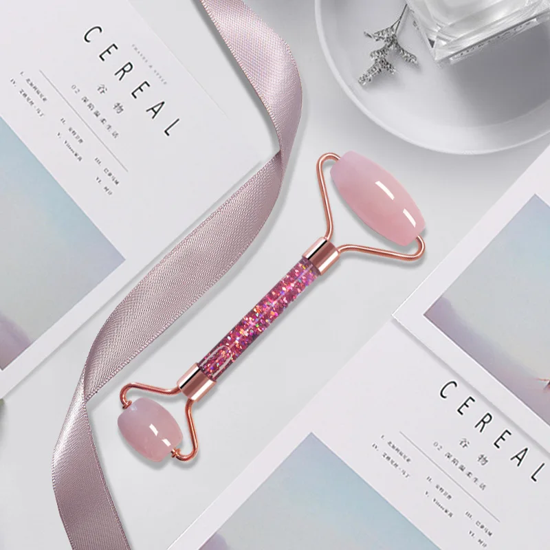 
Factory Direct Anti Aging Facial Massager Rose Quartz&Rhinestone Jade Roller 