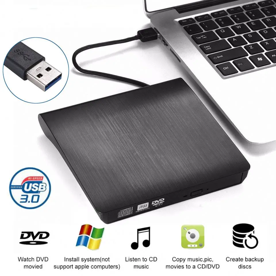 External DVD Drive USB 3.0 Portable CD DVD RW Drive Writer Burner Optical Player Compatible For Windows 10 Laptop Desktop iMacs