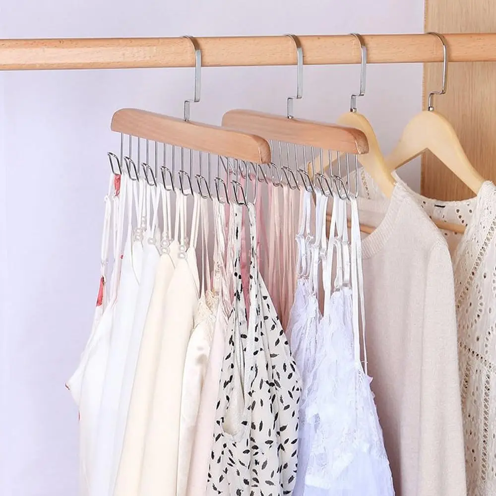 8 Hooks Solid Wood Sling Hanger Anti Slip Tie Belt Hanger For Closets Storage
