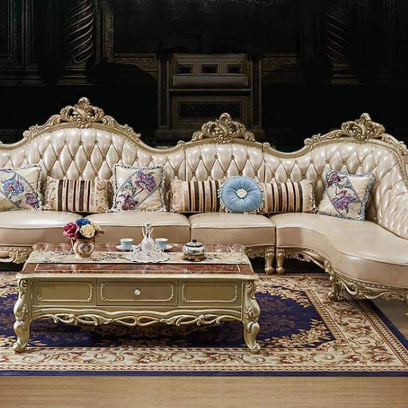 high quality European antique living room sofa furniture genuine leather set bng015