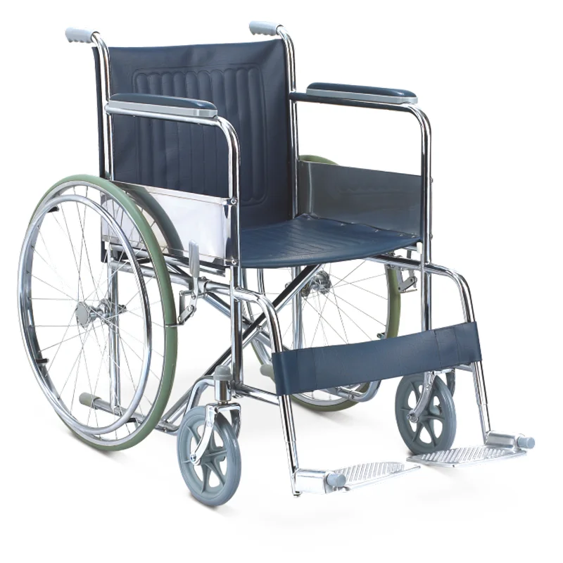 Cheap Economic Steel Wheelchair for Disabled, Fixed Arms Footrest, Portable Standard Folding Manual Wheel Chair
