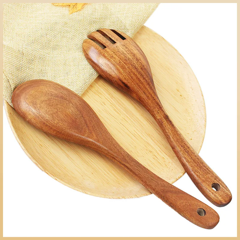 Salad Mixing Dinner Fork and Spoon set Long Handle Salad Servers set ,Acacia Wood Serving Spoons Set