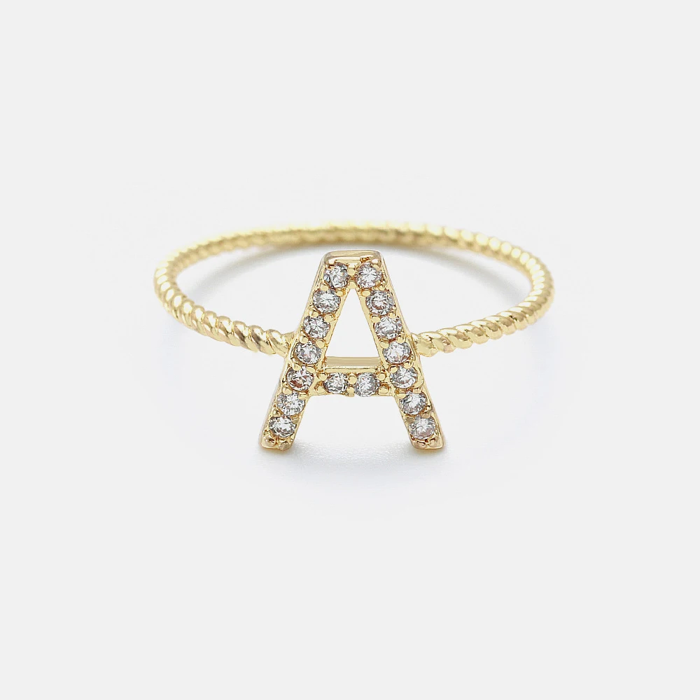 
Fashion jewelry gold plated 26 initial CZ letter rings 