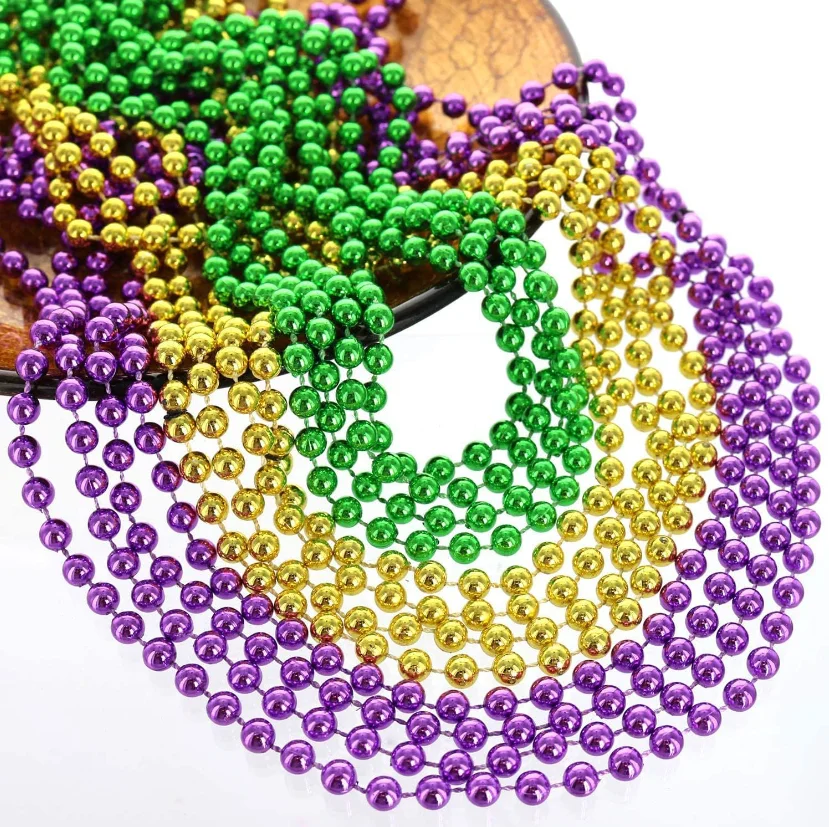 Bead Necklace Mardi Gras Beads Gold Blue Purple Women Men Party Costume Props Throws Bulk Party Favor Halloween Hunt Treasure