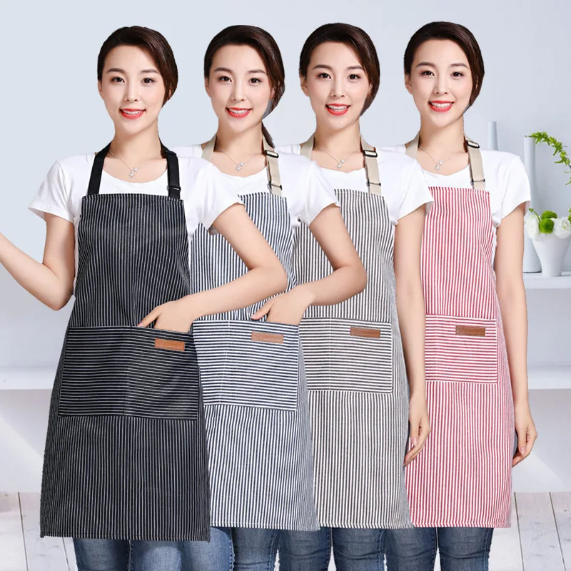 Hot Sale Unisex Adjustable Striped Pattern Chef Waiter Barbecue Hairdresser Polyester Cotton Apron