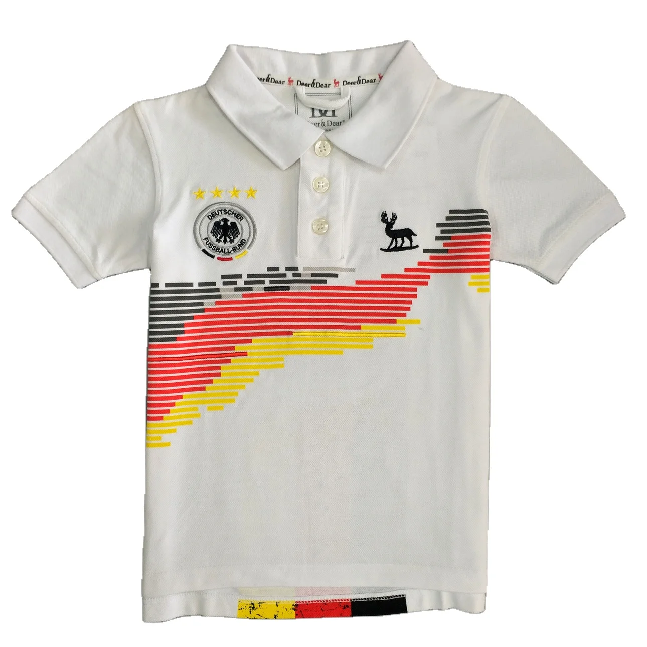 
High quality Cotton Knitted Polo shirt for kids boys short sleeve white color with embroidery pattern 