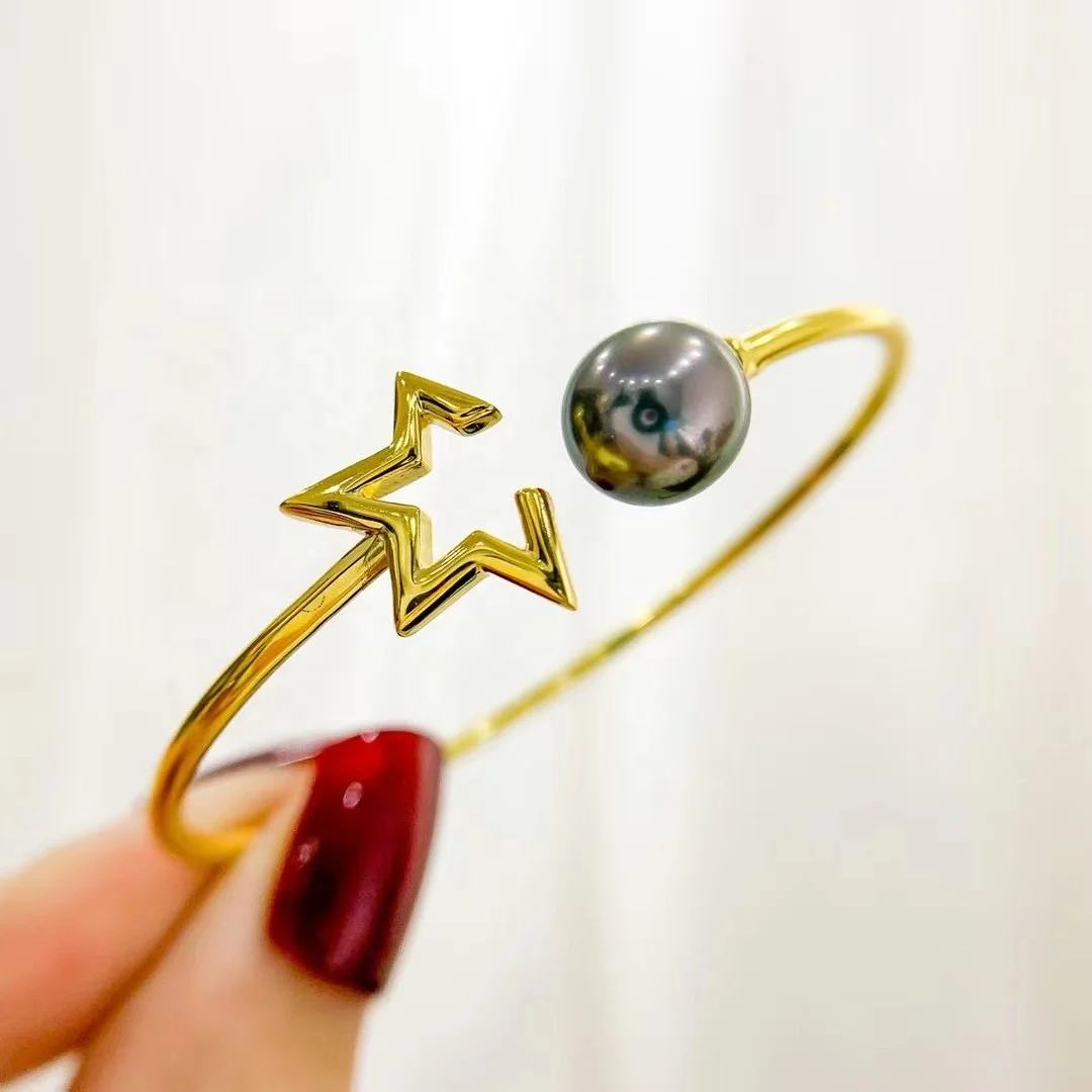 B277 9-10mm  925 sterling silver gold plated wholesale freshwater pearl charm bracelet  bangle fancy jewelry for women