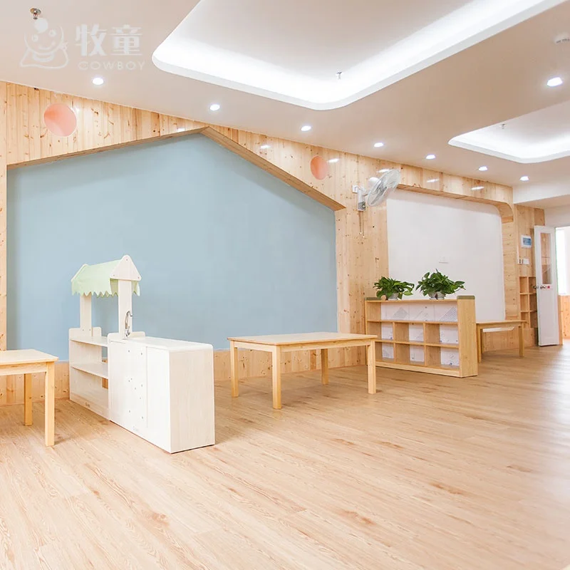 Guangzhou Supplier Solid Rubber Wood Children Preschool Daycare Furniture Preschool Tables and Toys Cubbies