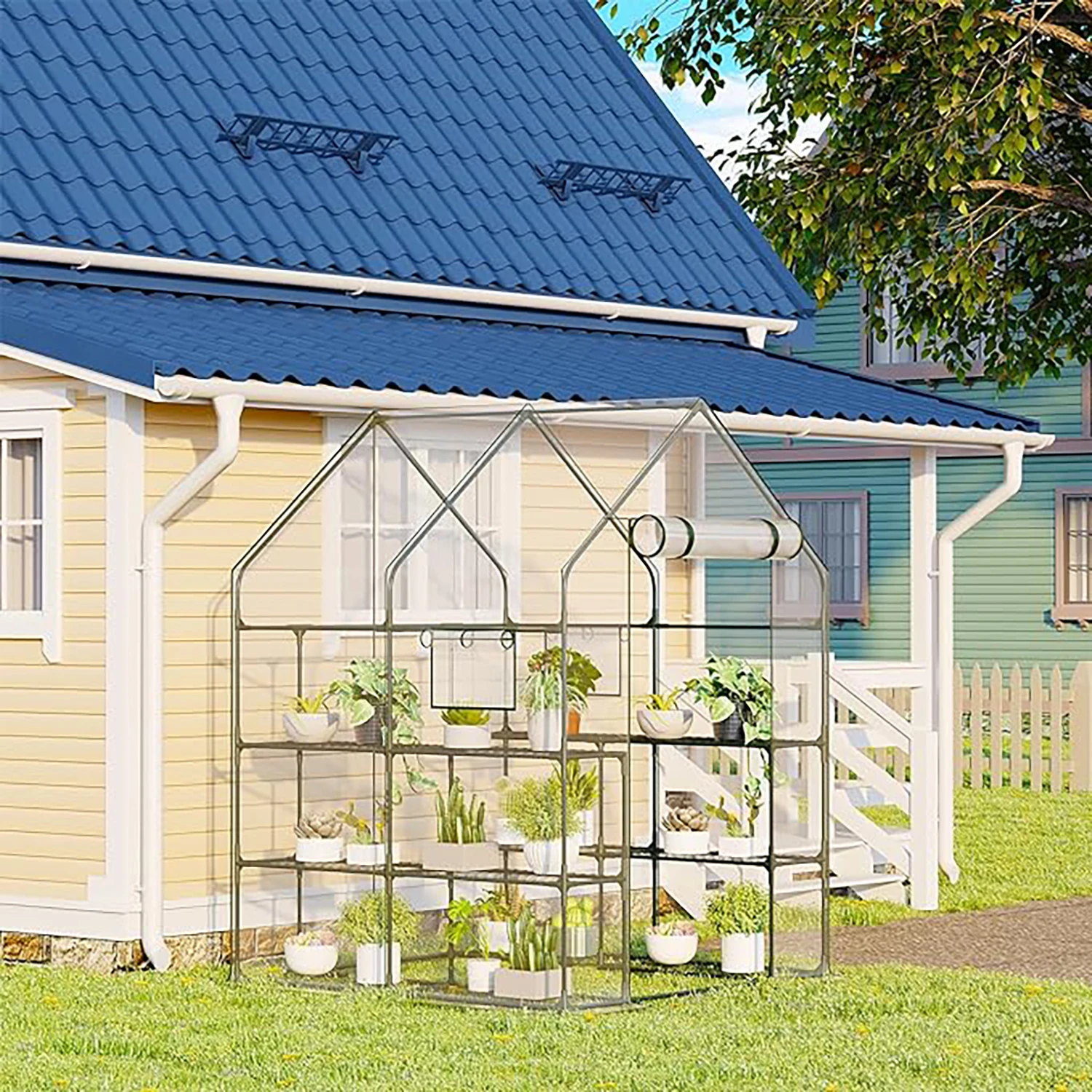 Grow Tent Outside Waterproof Green House Portable Greenhouse With Roll-up Zipper Garden Walk-in Flowers Shelves With PVC Cover