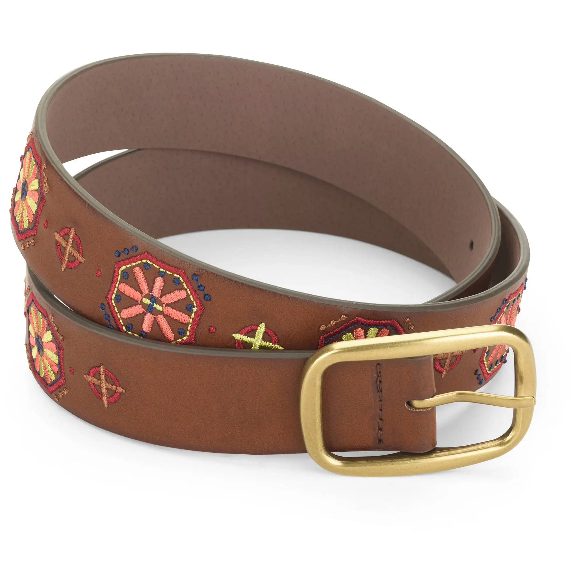 Женский ремень с геометрической вышивкой из натуральной кожи ручной работы