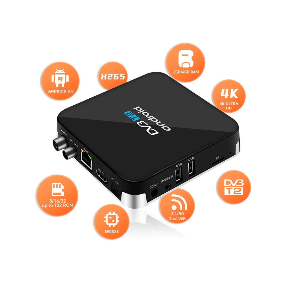 ott android plus DVBT2 hybrid tv box Amlogic S905X3 4K video decoder 32GB rom media android ott player
