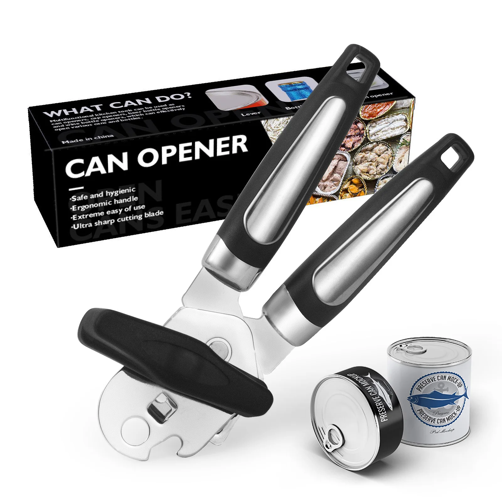 Popular Products Stainless Steel Handled Bottle Opener Can Opener Anti-slip Hand Grip Manual Tin-opener For Home Kitchen Tool