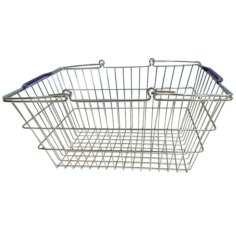 Wholesale Metal Wire Basket Supermarket Shopping Wire Mesh Basket with Double Handles
