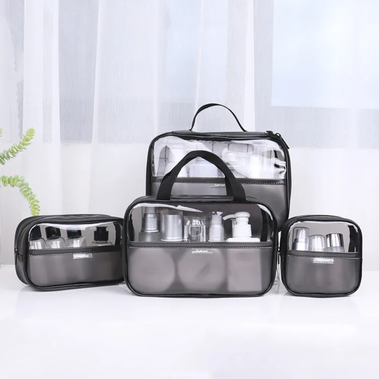 Newest waterproof PVC square transparent makeup cosmetic bag set for travel