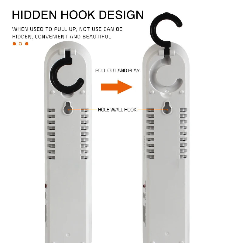Electrodeless Dimming AC DC Two Charge Modes Hidden Hook Design With Stand Night Construction 200+ Lumen Bright Emergency Light