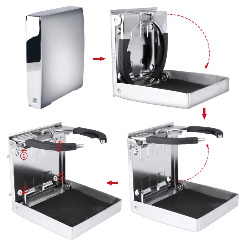 Stainless Steel Fold Cup Holder Adjustable Organizer Stowing Tidying Black Plastic Drink Holder For Car Boat Yacht Accessory