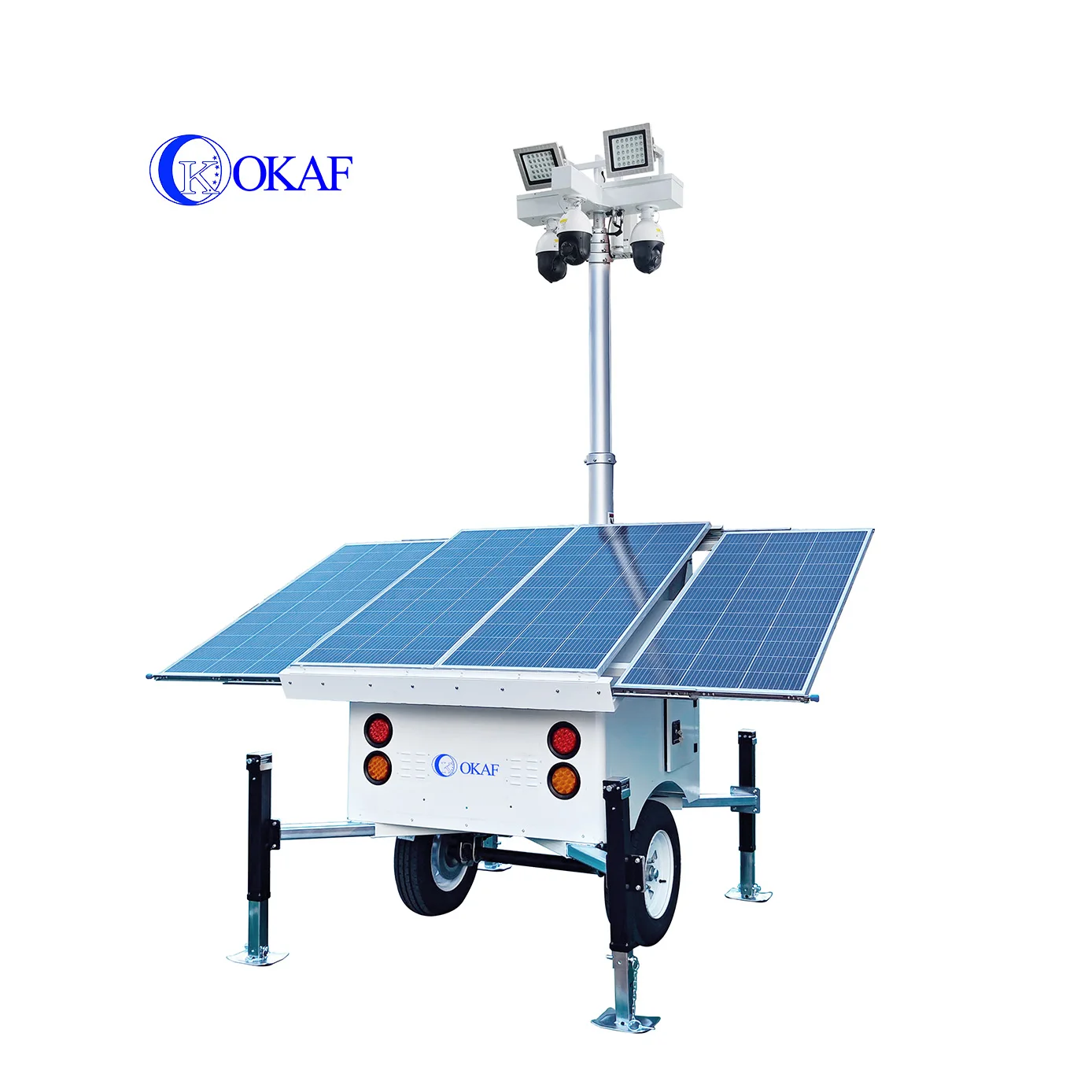 OKAF Mobile Solar Monitoring Trailer 4G Network HD PTZ Camera Solar CCTV Security Tower