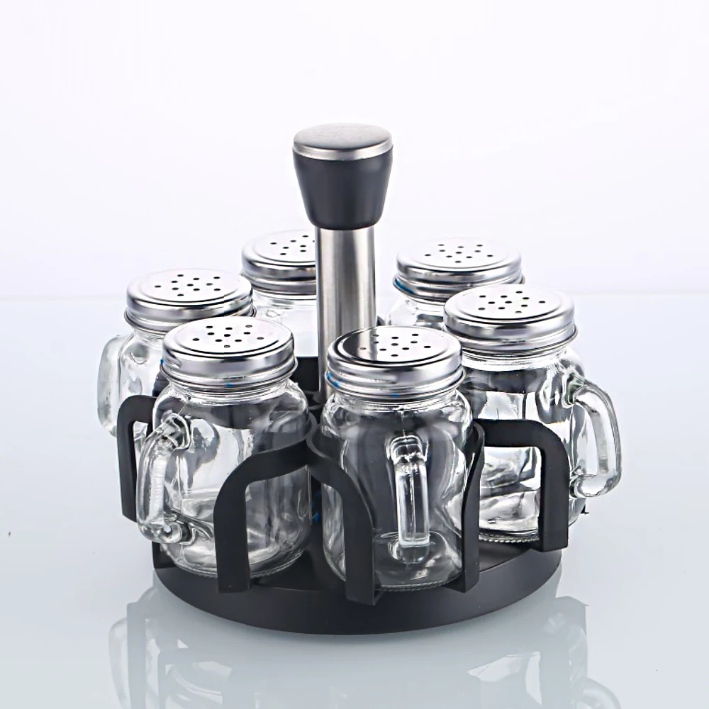 4oz 120ml Empty Pepper& Salt Shakers Set Spice Glass Jar With Handle Stainless Steel Shaker With Hole Bulk Sale