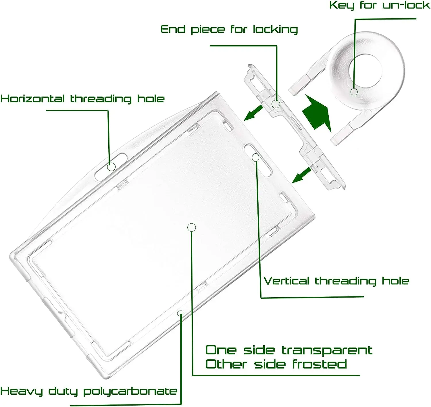Bestom Clear Hard Plastic ID Badge Holder Horizontal and Vertical Dual-Use ID Card Holder with Lock 1840-6610
