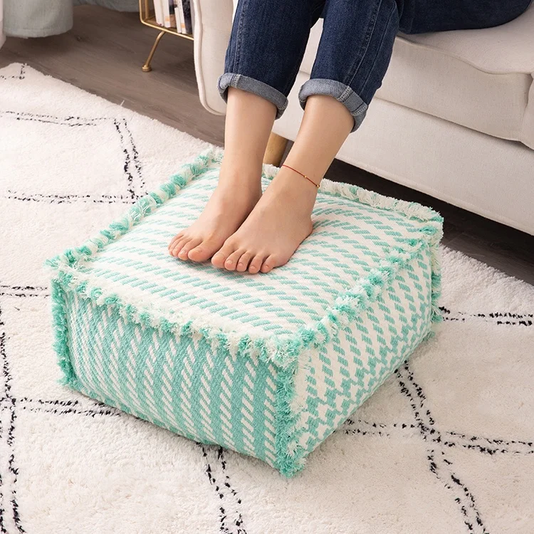 Hot selling farmhouse wholesale machine woven thick fabric living room sofa decor foot stool pouf for kids ottoman fatti a mano