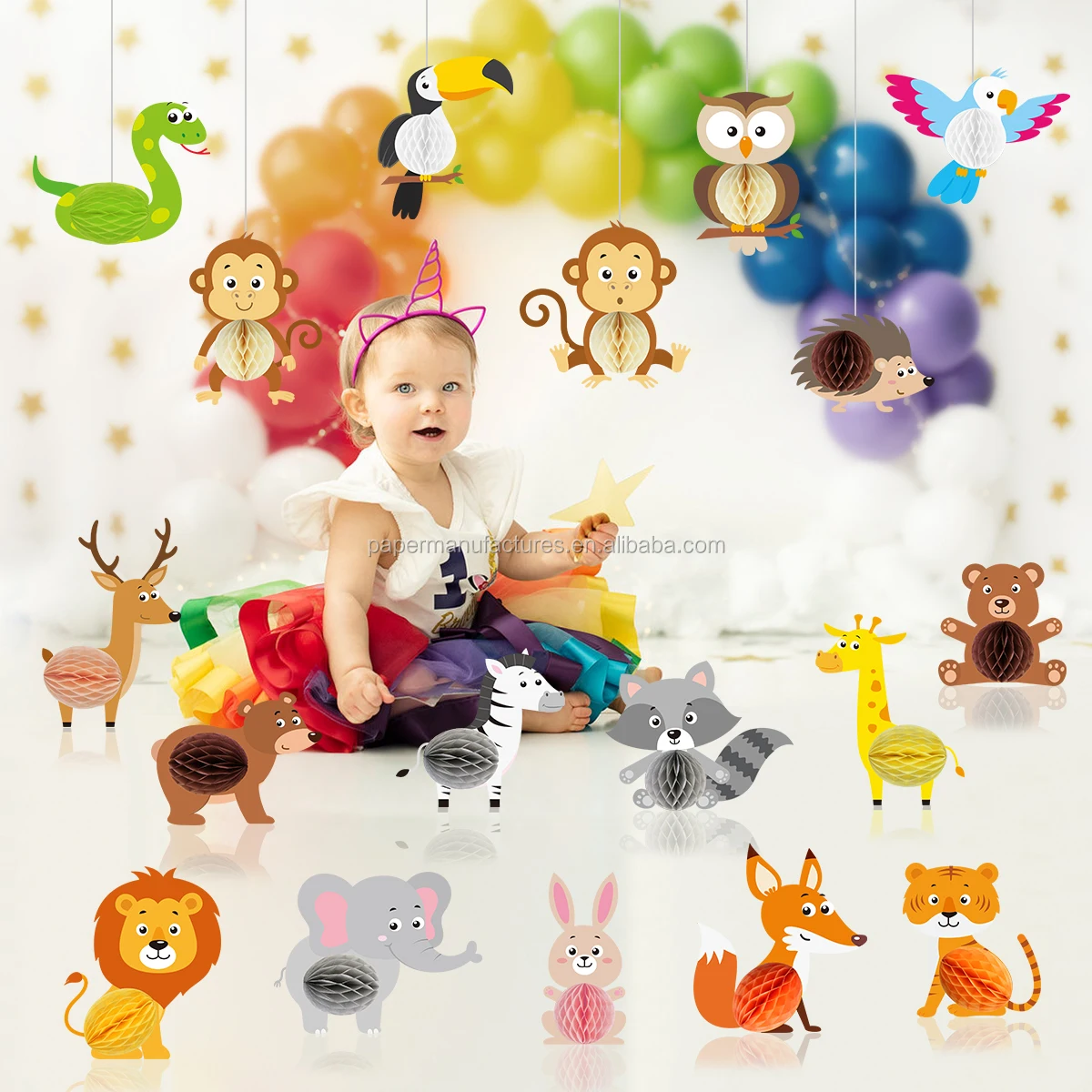 Animal Safari Party supplies Jungle Honeycomb Centerpieces 3D Table Decorations,Birthday Decorations Set Baby Shower Party theme