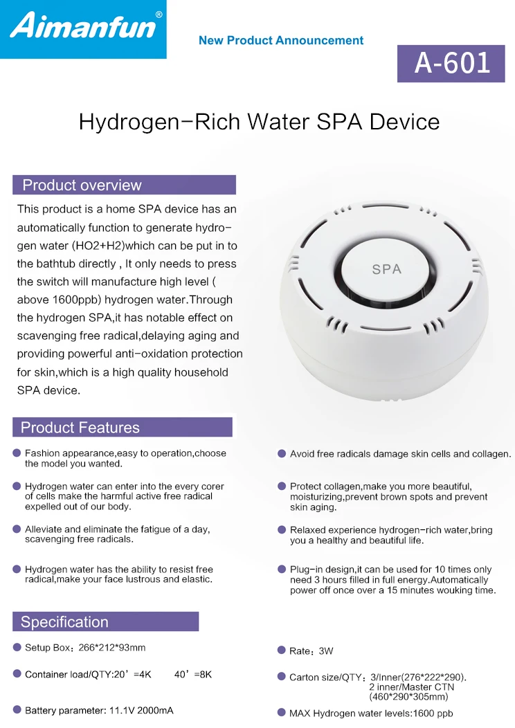 Home use hydrogen rich water SPA Device 2022 flat spa jets