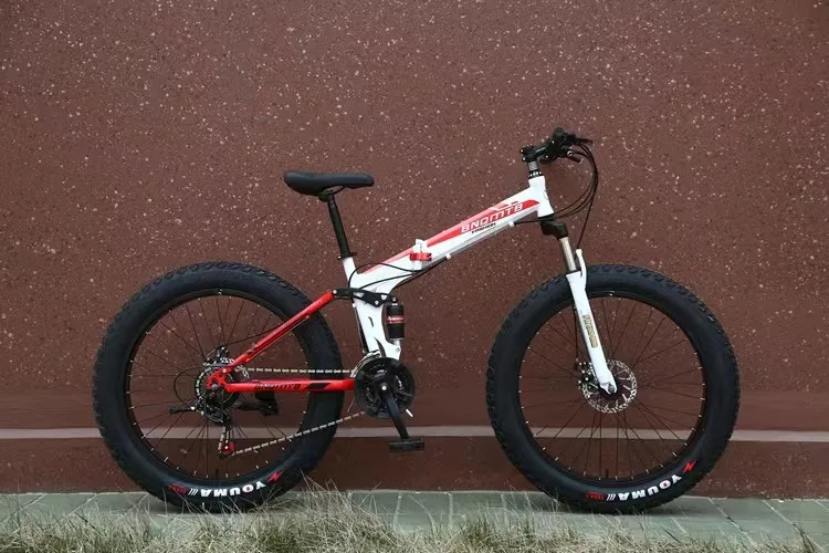 Wholesale 24 26 inch 30 Speed Folding Beach Snow Bikes Disc Brake Soft Tailed Mountain Fatbike Widened Tire Road Bicycle
