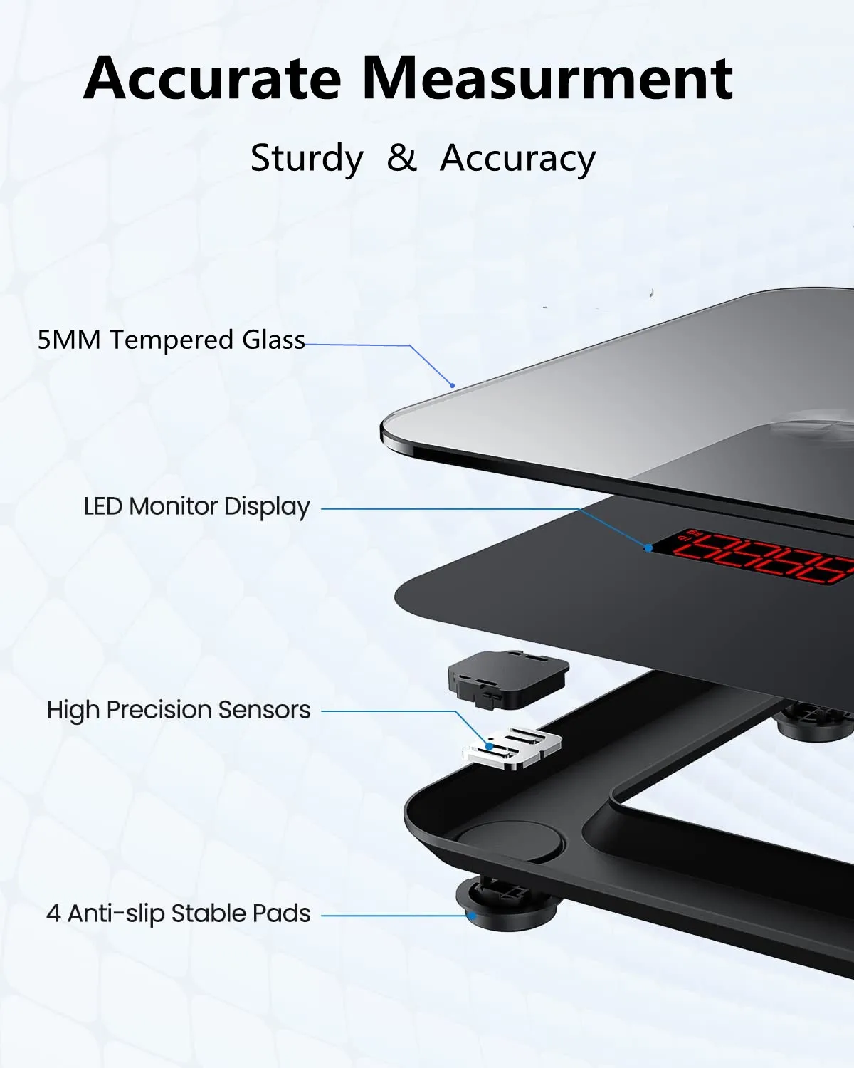 CAMRY 150kg LED Display 6mm Tempered Glass Human Body Bathroom Floor Electronic Digital Weighing Scale Body Weight Scale