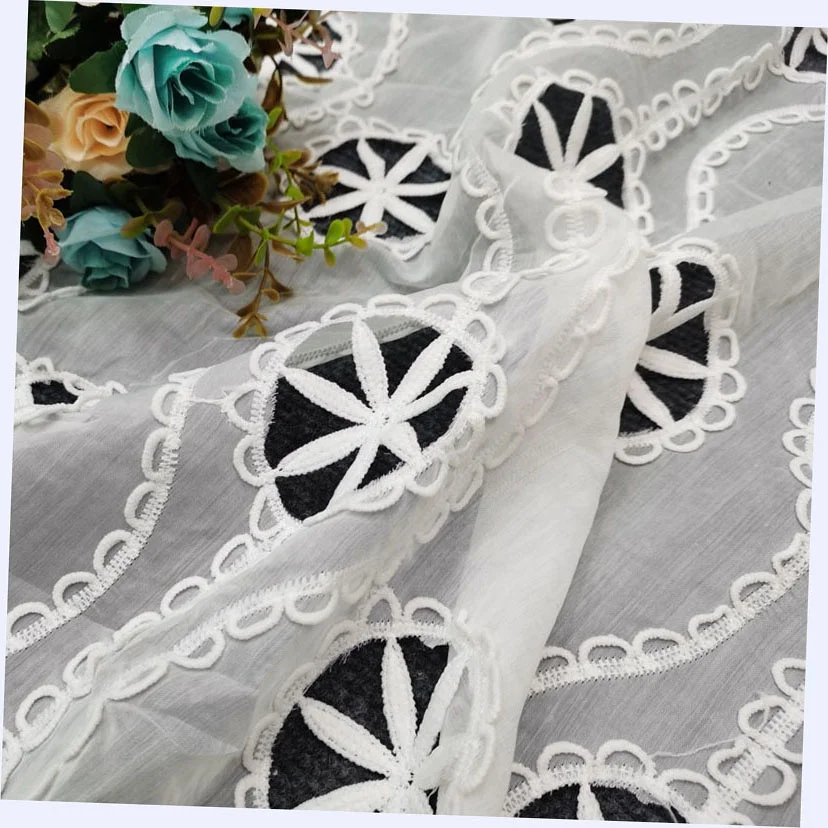 Unique Organza Embroidery Openwork fabric Gorgeous Design Floral Luxury Red Lace Fabric for Pillow