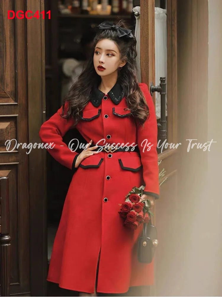 High quality Long red evening gown made of pressed evening gown and luxurious pockets from Vietnam